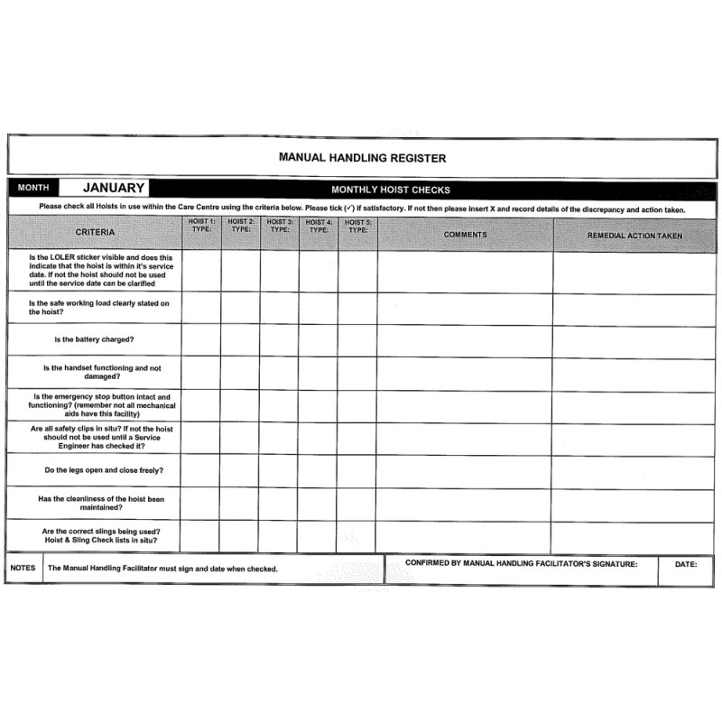 Manual Handling Record Book